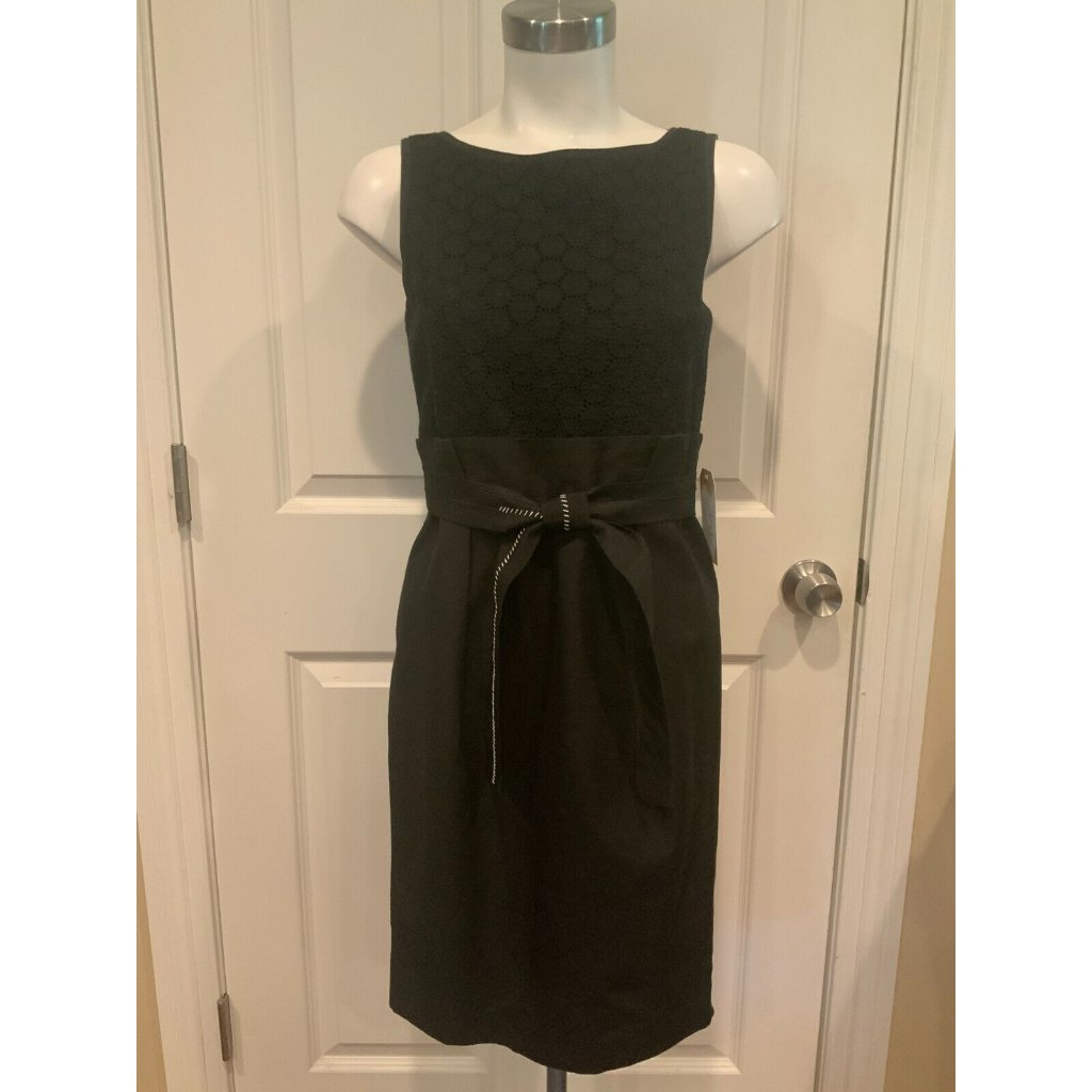 Anayi Blum & Co Black Floral Eyelet Belted Sleeveless Sheath Dress, Size 6 Nwt!